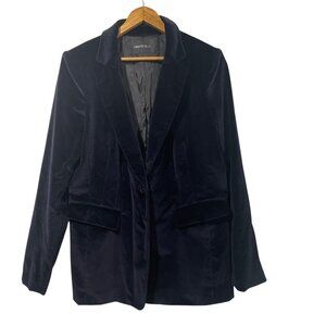 Lafayette 148 Womens Navy Blue Velvet Blazer Single Button Sz L Old Money Career